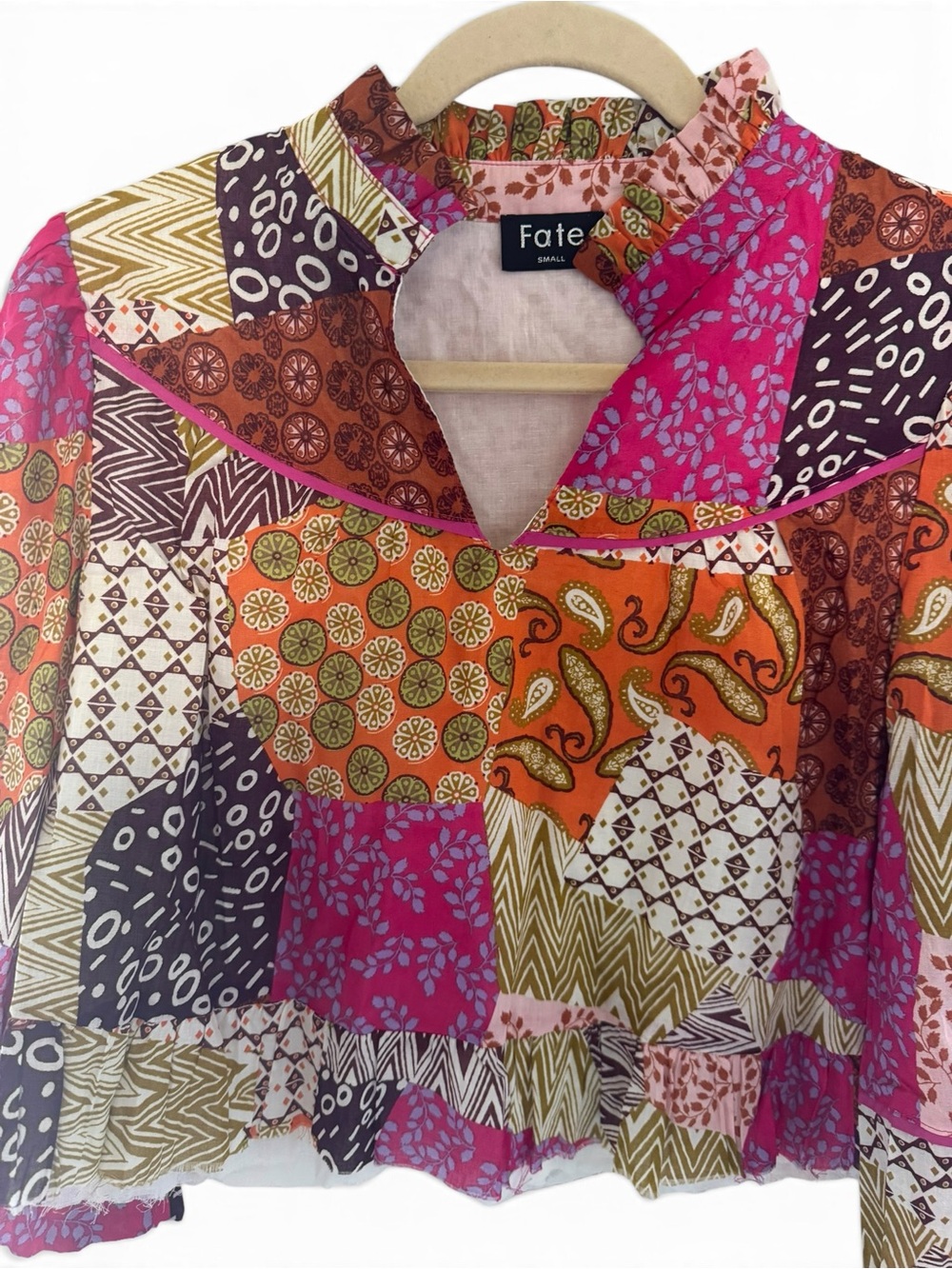Fate Patchwork Ruffle-Collar Blouse